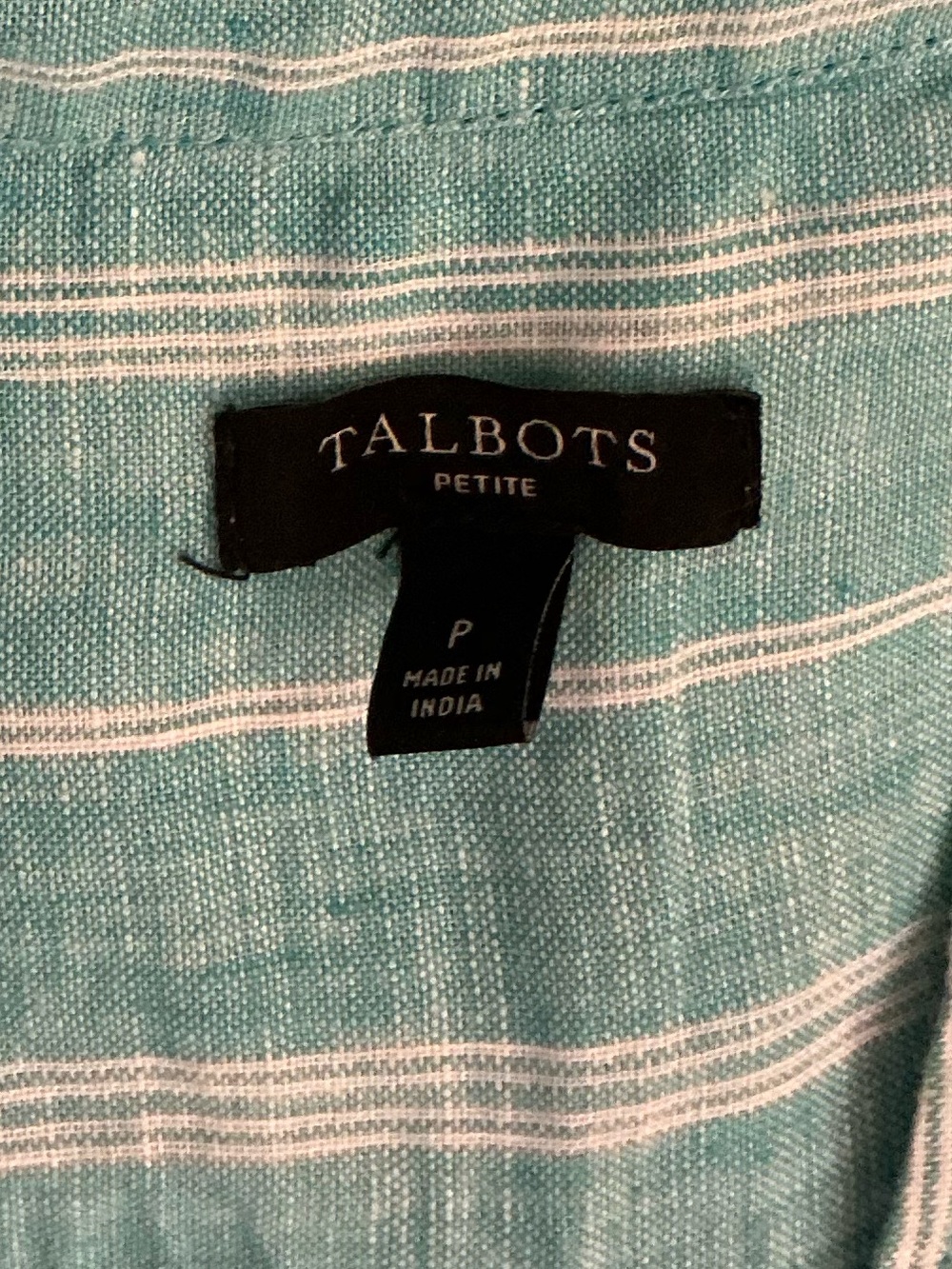 Talbots Linen Belted Turquoise and White Striped Dress - Picture 8 of 8